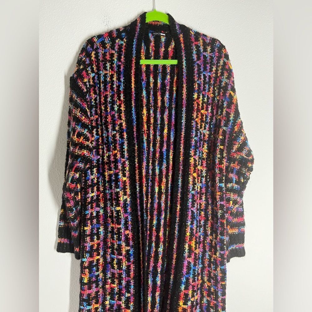 Multicolored Bohemian Open Front Fringe Hem Cardi… - image 5